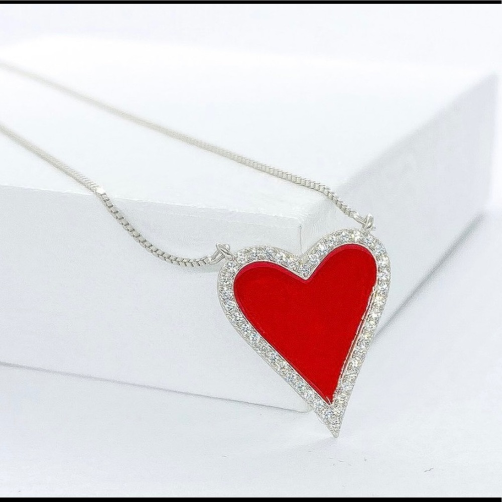Red, Sterling Silver & Swarovski Heart necklace